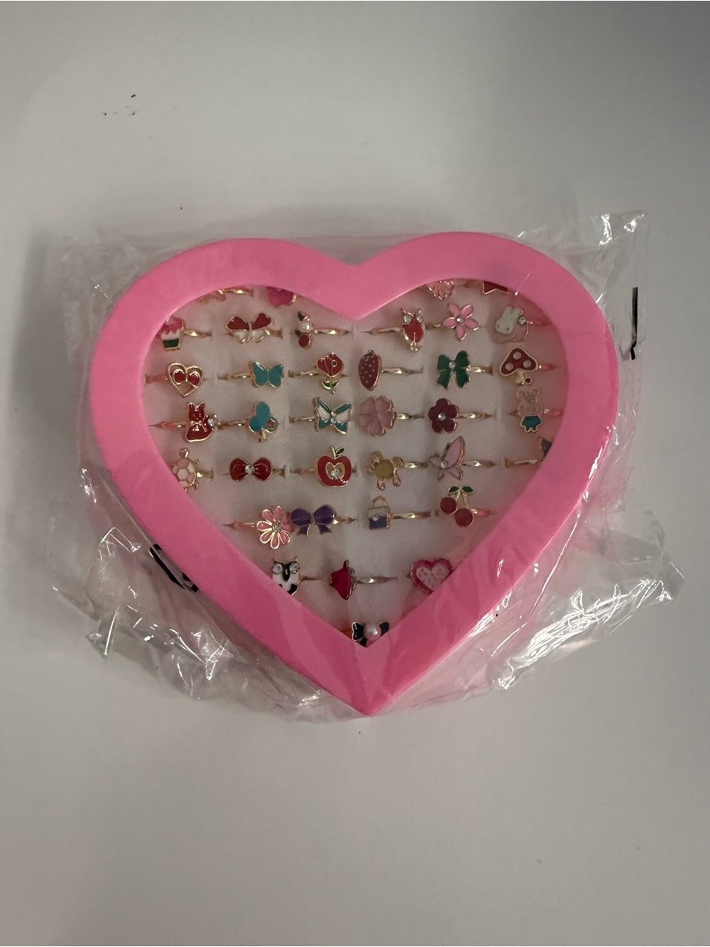 Kids Pink Heart Ring Set with Assorted Cute Charms